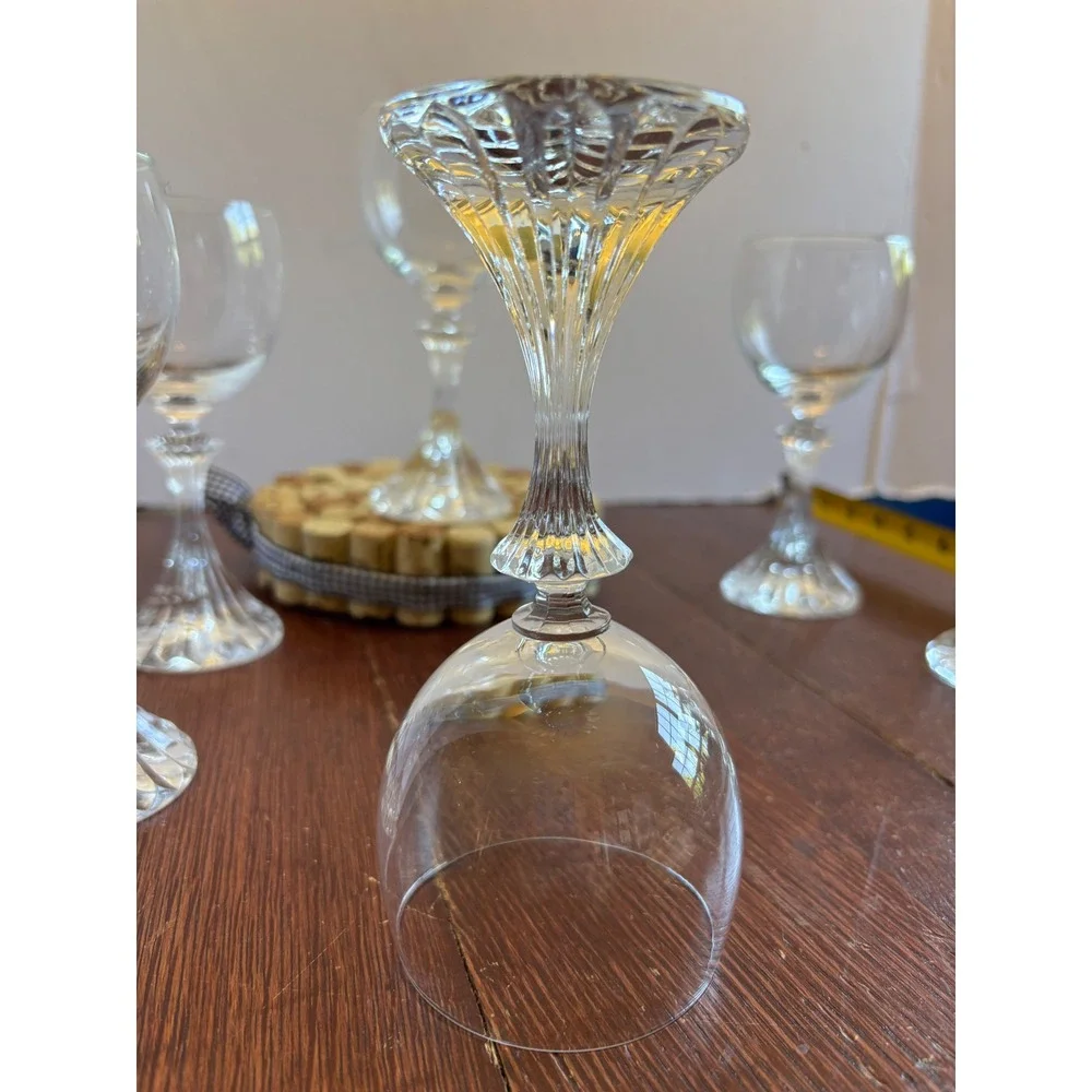 Mikasa The Ritz Crystal Wine Glasses Set of 6 West Germany Ribbed Stem 6.25in